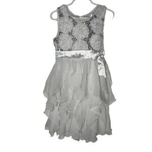Knit Works Girls 6 Silver Sequin Party Dress Ruffle Chiffon Layered Skirt